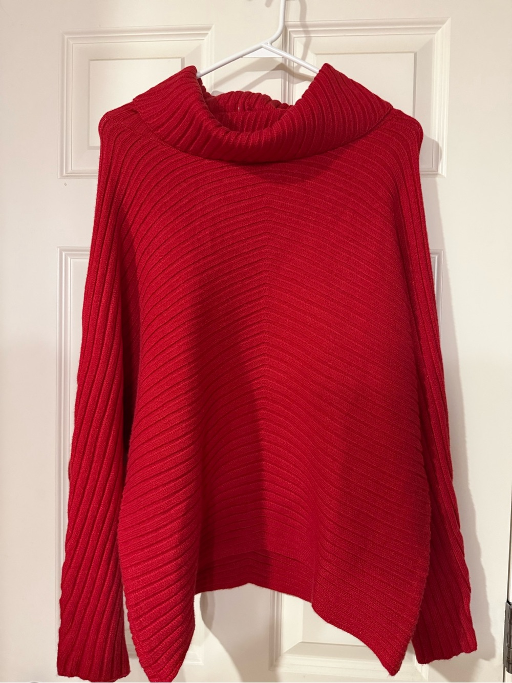 Chelsea & Theodore Red Ribbed Cowl Neck Sweater